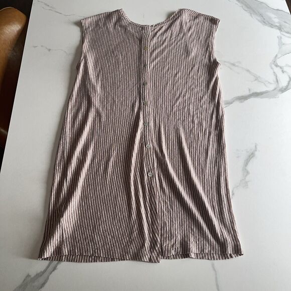 TAHARI Tan White Sleeveless Striped 100% Linen Back Button Top Tunic Size Small - Picture 11 of 12